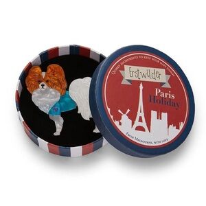 Erstwilder Paris Holiday Papillon En Bleu French Dog Puppy Acrylic Brooch Pin